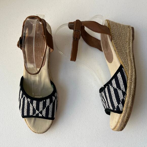 Soludos Woven Beaded Wedge Espadrille Sandals Open Toe Resortwear Navy Size 9 - Picture 2 of 13